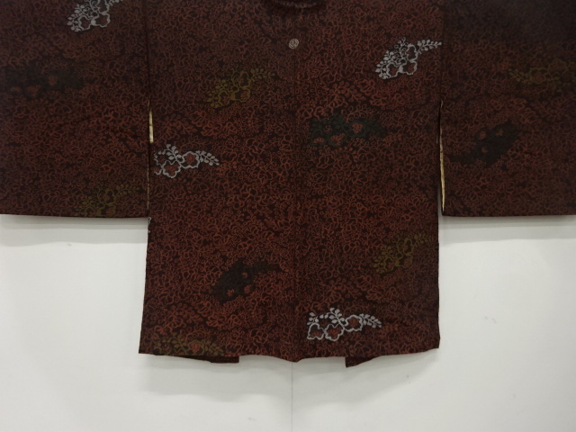 JAPANESE ANTIQUE HAORI / TAISHO ROMAN STYLE / SILK / URUSHI / WOVEN PAULOWNIA